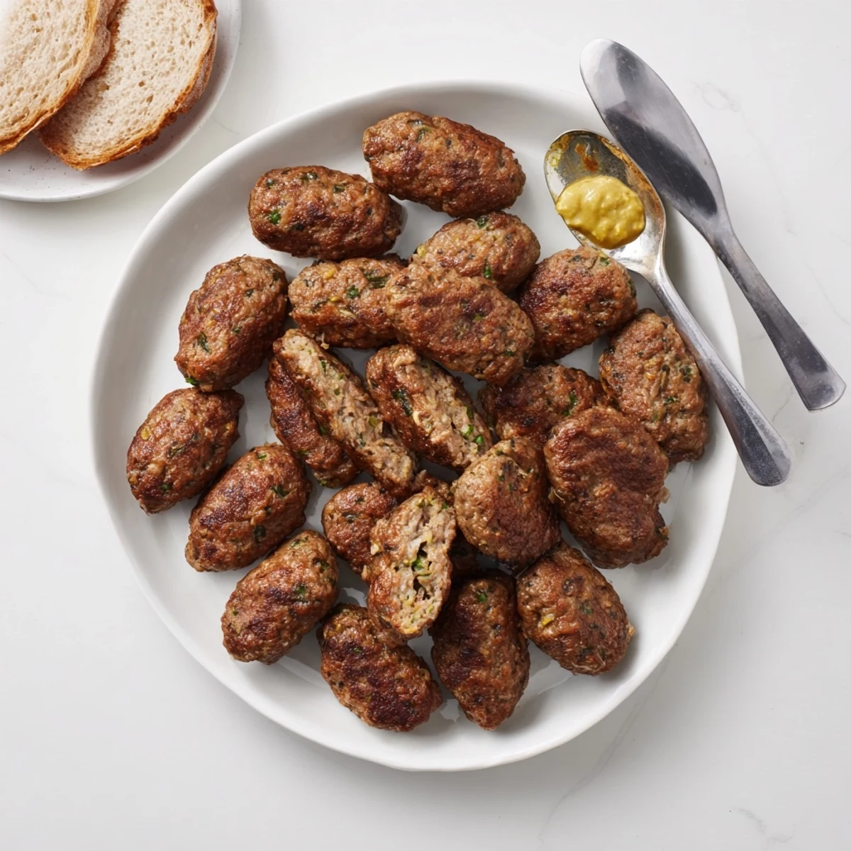 Leckere Frikadellen serviert mit Senf, ideal für ein herzhaftes Mittagessen.