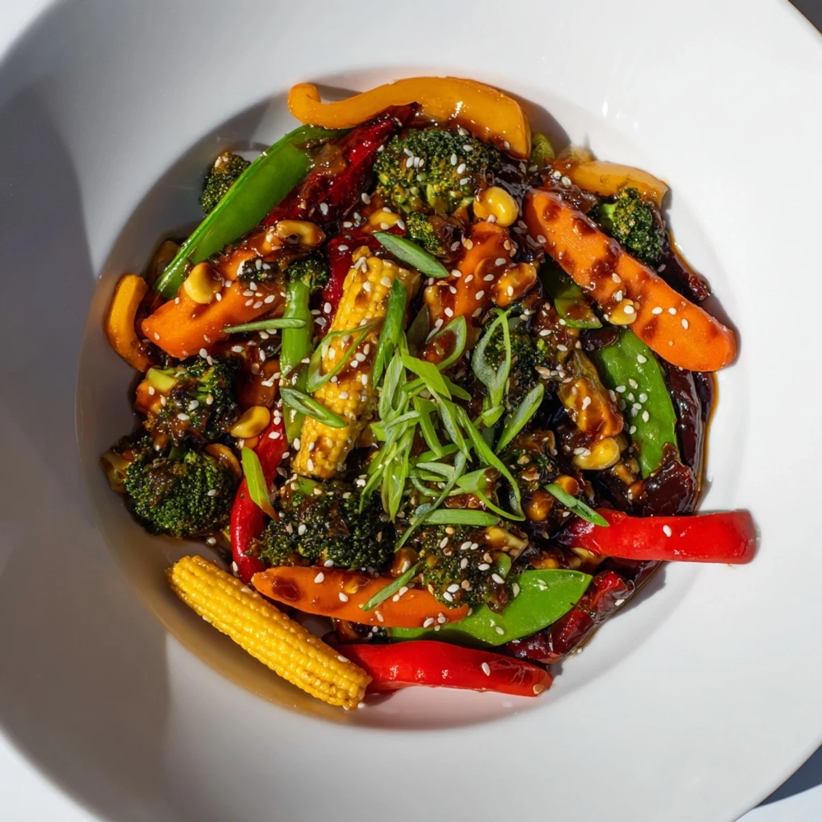 Vibrant Colorful Vegetable Stir-Fry with Budget-Friendly Frozen Vegetables, ready to enjoy with a bowl of rice.