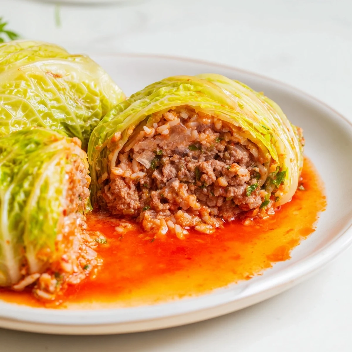 Golden-brown Easy Cabbage Rolls, with tender meat and rice filling, a delicious, hearty plate.