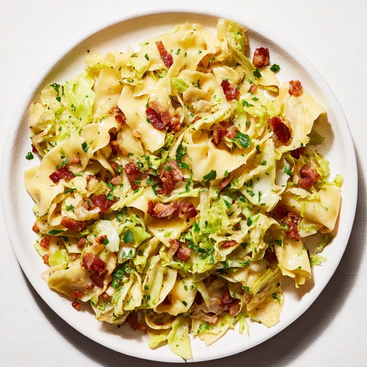 Crispy bacon and tender egg noodles mingle in this classic German Fried Bacon Cabbage Noodles recipe.