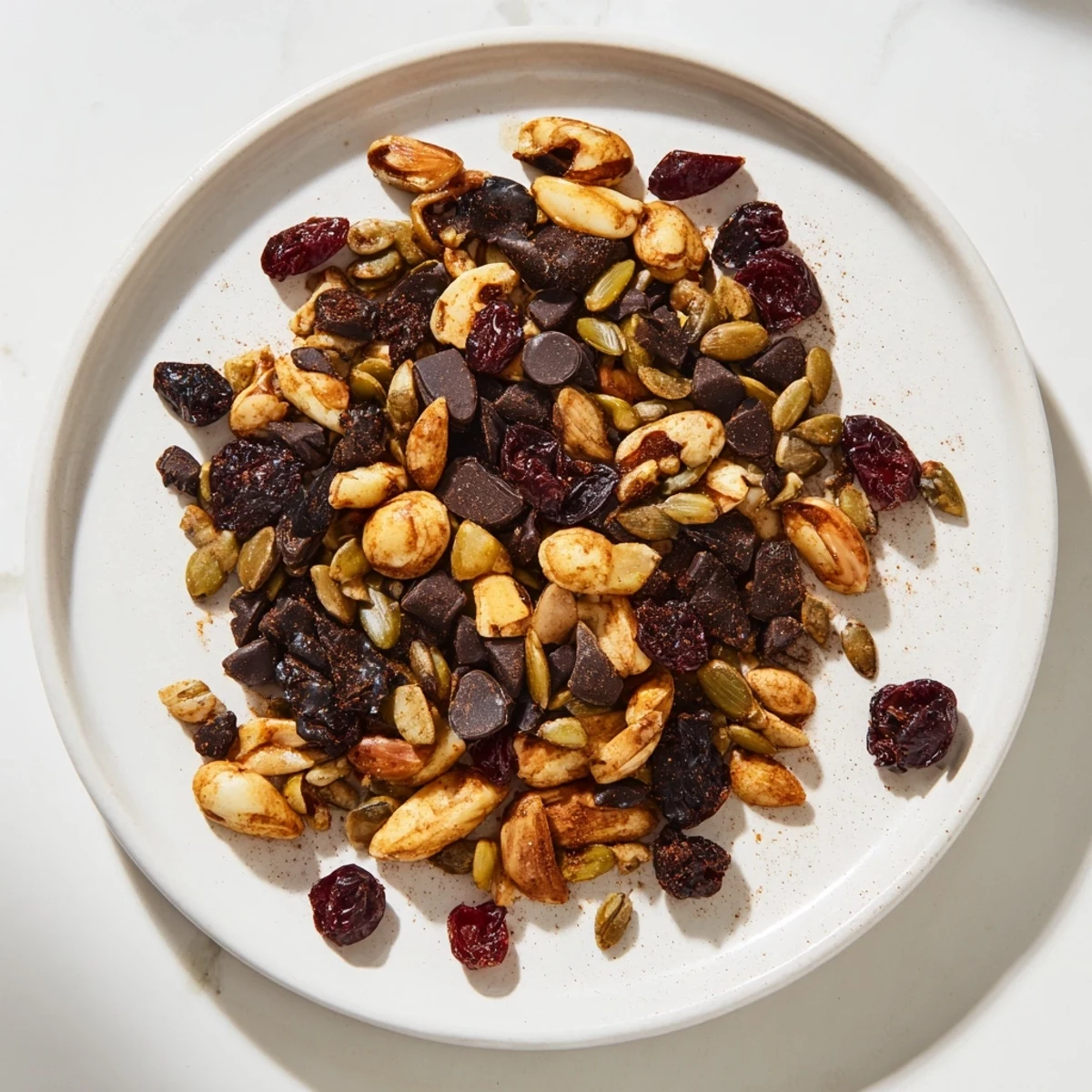 Knusprige Acorn & Oak Snack Mix serviert in einer rustikalen Schüssel, perfekt für einen gemütlichen Abend.