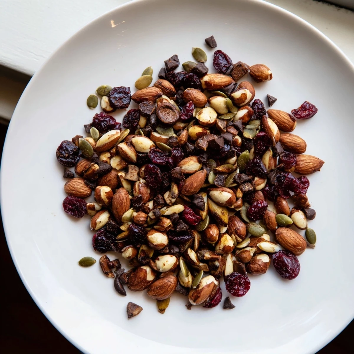 Nahaufnahme des würzigen Acorn & Oak Snack Mix, mit gerösteten Nüssen und verführerischen Gewürzen.