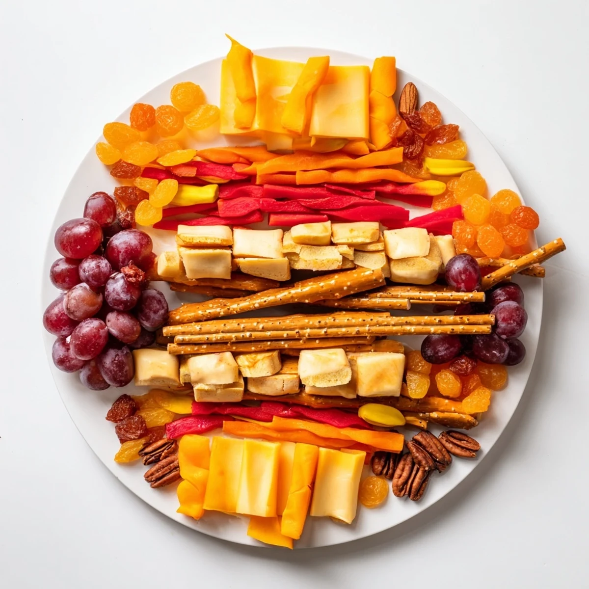 Smoked gouda and fresh fruit create a delicious Flickering Fire Log Snack Board for sharing.