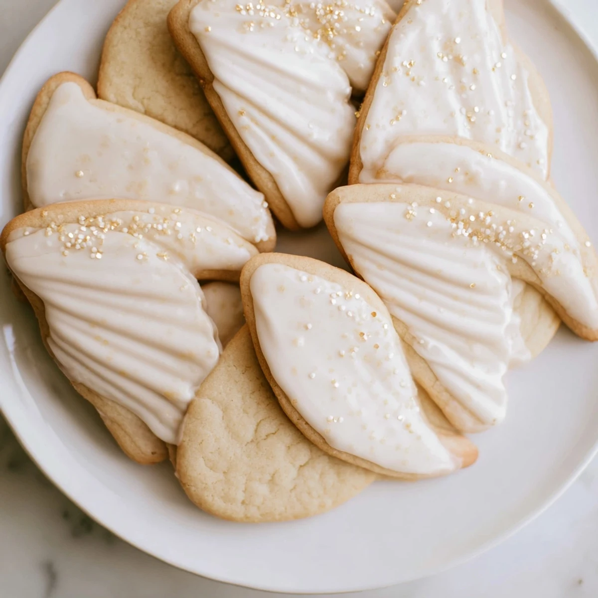 A plate overflowing with delicate angel wings sugar cookies, perfect for celebrating.