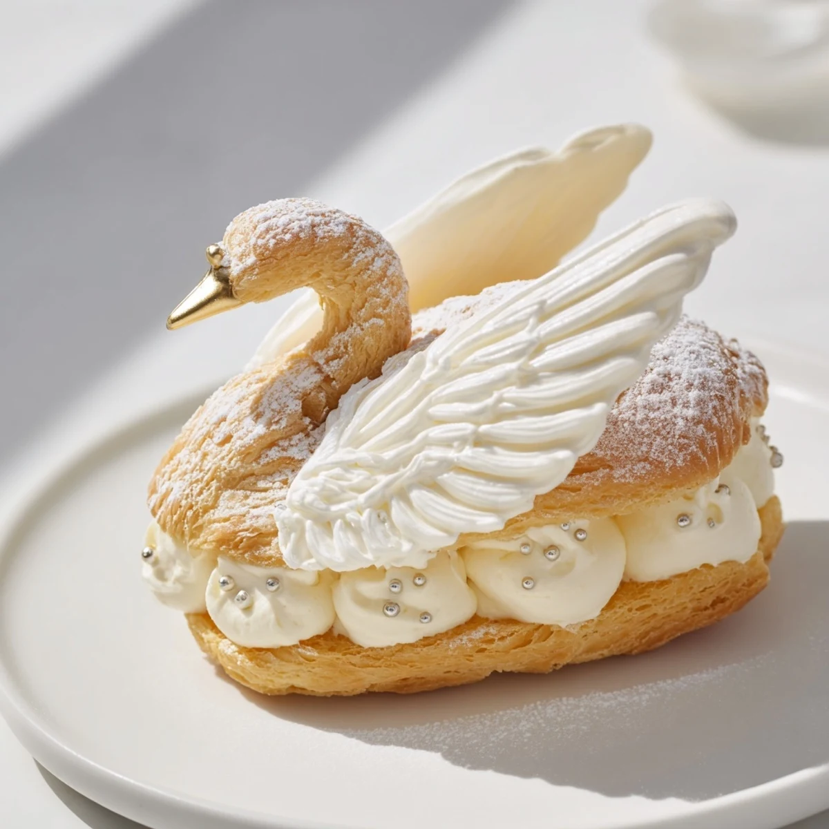 These French swan petit fours feature light, creamy vanilla filling with delicate glazes.
