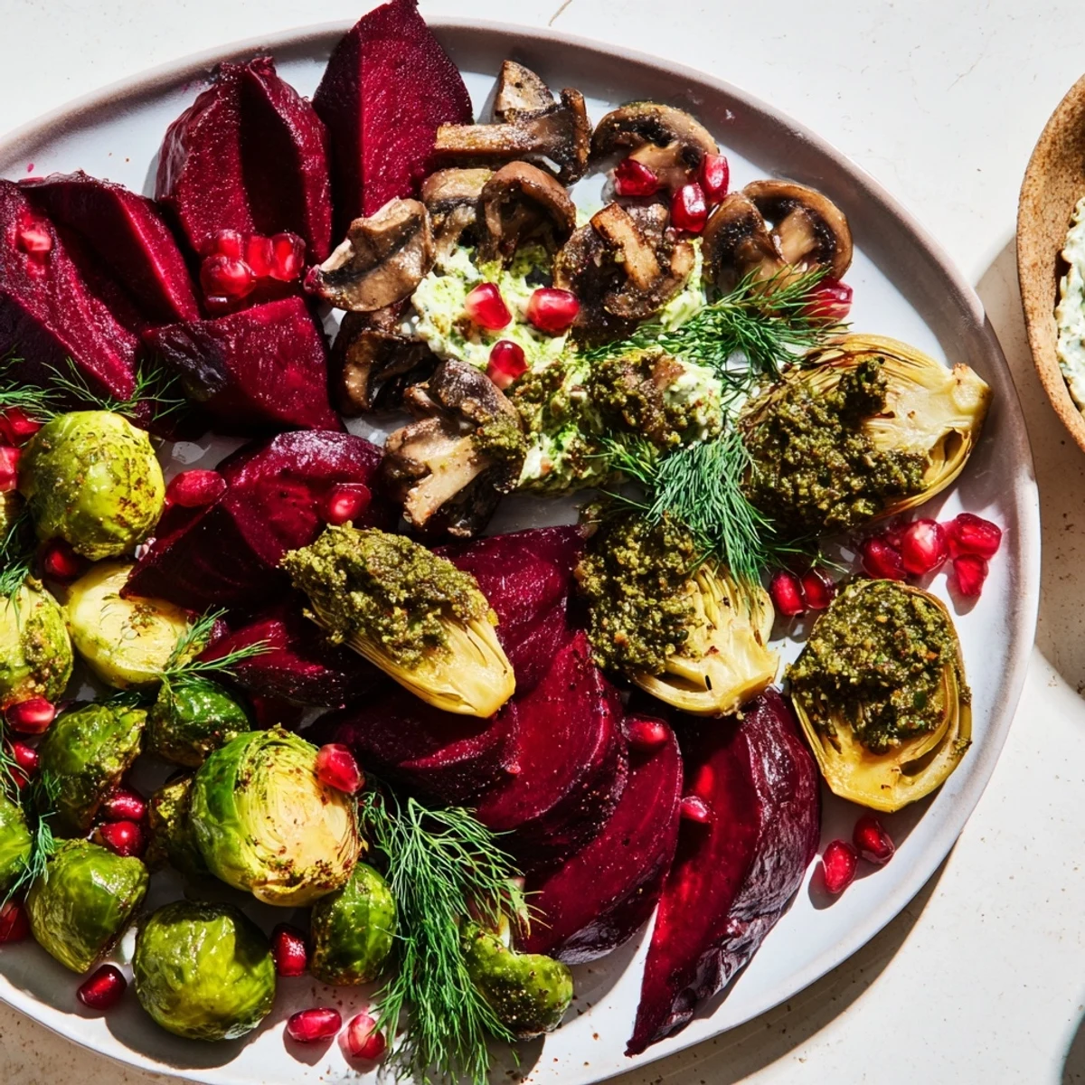 This festive Pine Forest Winter Mezze Board offers a delicious spread of Mediterranean-inspired flavors to share.