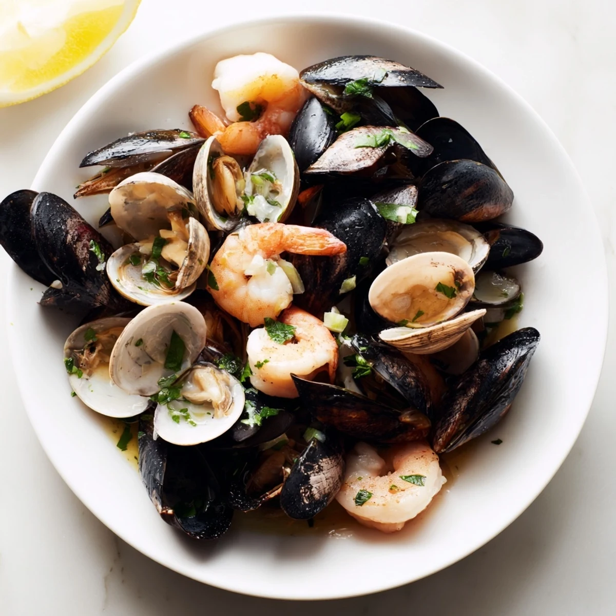 Dampfend heiß serviert, prangt die Shellfish & Seafood Medley mit köstlichen Meeresfrüchten, ein Fest für die Sinne.