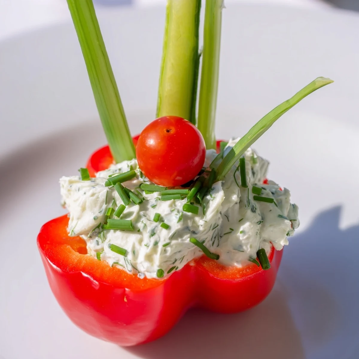 Frische Blooming Tulip Veggie Cups, eine köstliche Vorspeise mit bunten Gemüseblüten und Kräuterkäse.