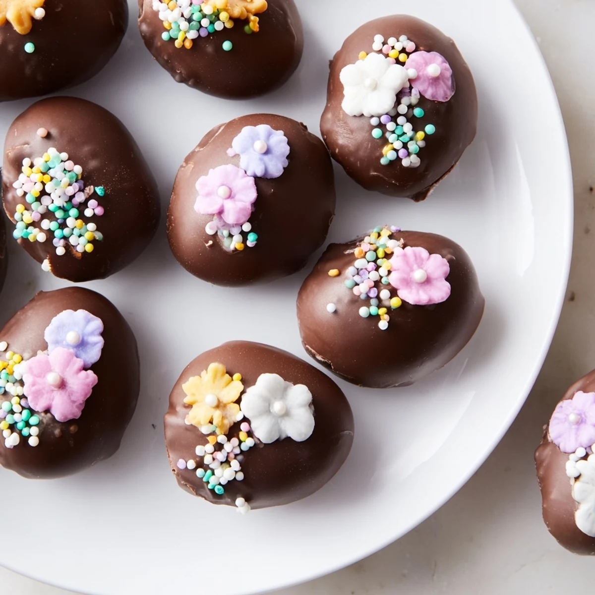 Festive Easter candy: Decorated egg candy arranged on a platter, ready to enjoy at Easter.