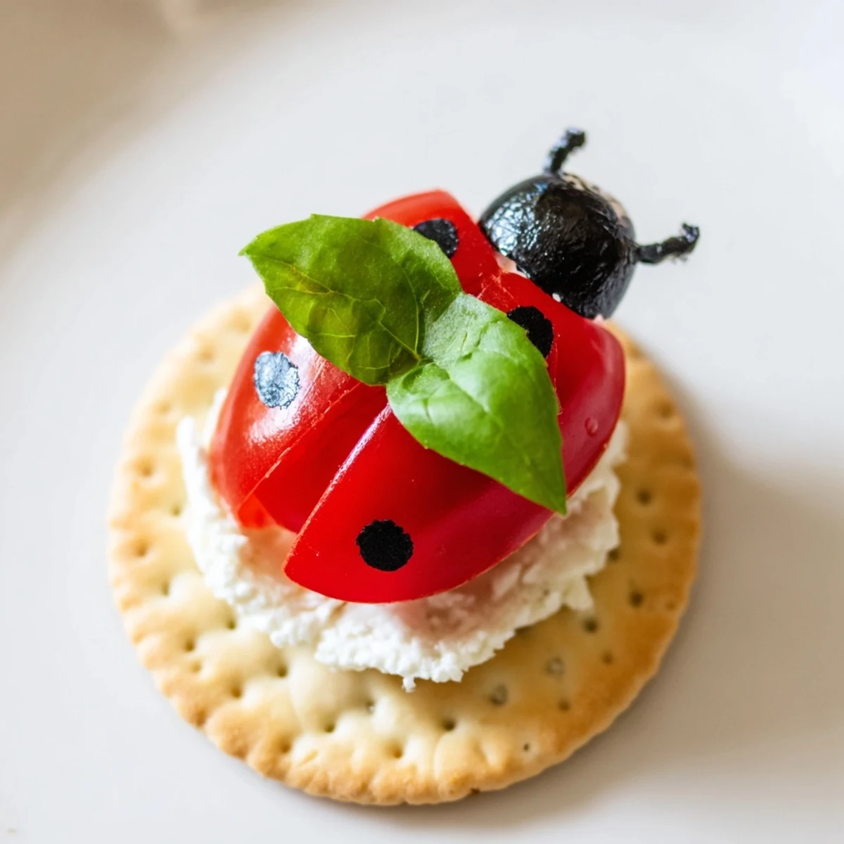 Garden Snacks: These creative ladybug tomato and olive bites are a fun, healthy snack option.