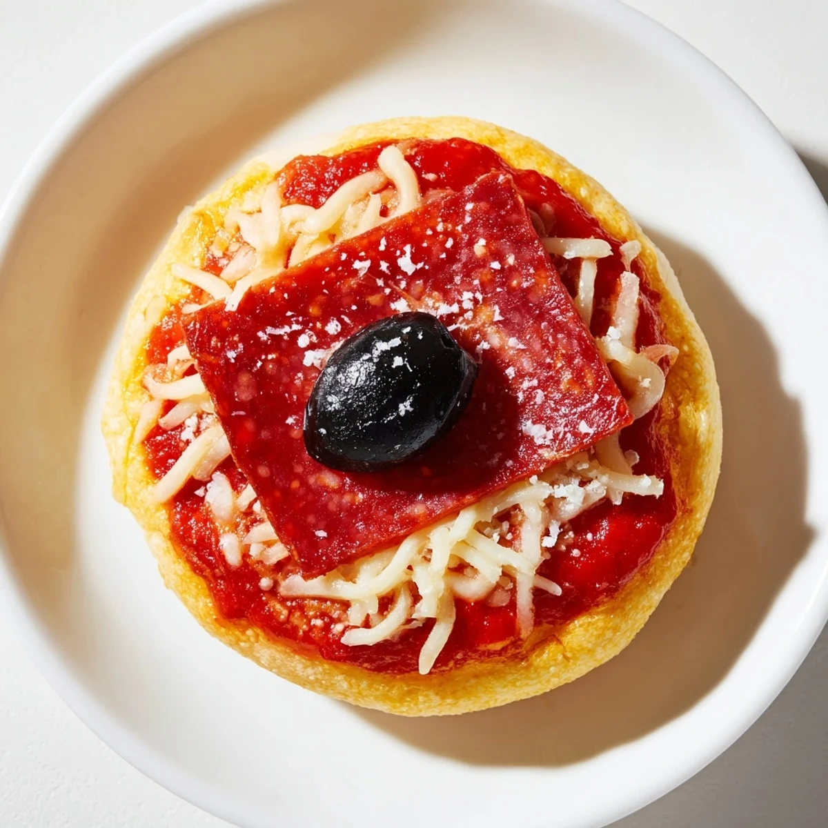 Festive Santa Belt Mini Pizza Bites with melted mozzarella, pepperoni belts, olive buckles, ready to enjoy.