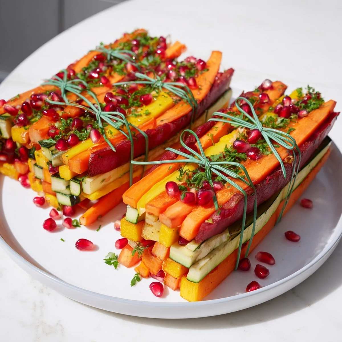 Festive Christmas Present Veggie Crates, a colorful, roasted vegetable side dish, ready to serve and enjoy.