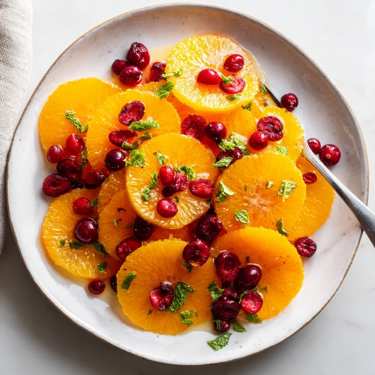 Vivid close-up of Winter Fruit: Orange Slices and Cranberries, a colorful and healthy side dish.
