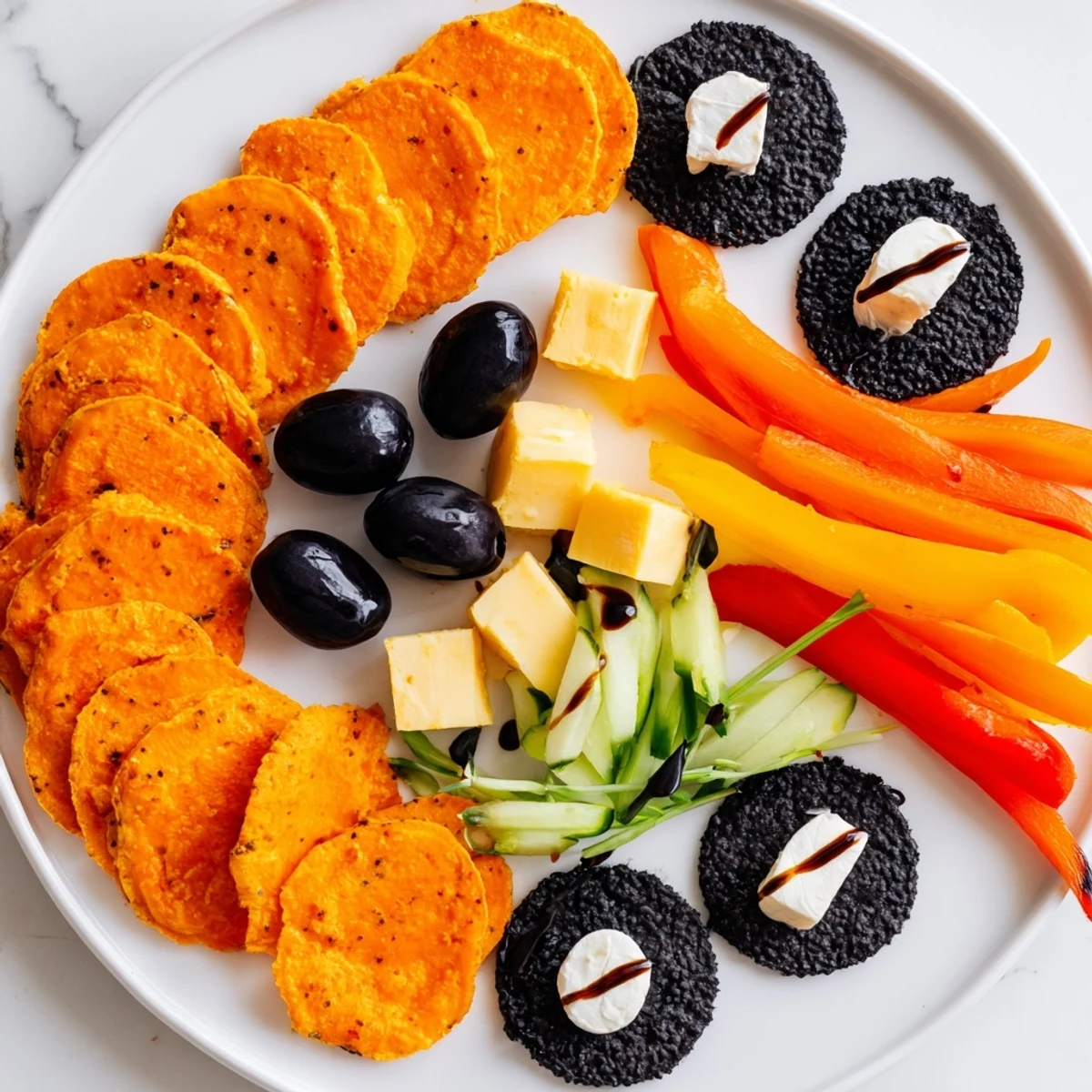 Ein verlockender Monarch Butterfly Wings Vorspeisenteller, bunt mit frischen Zutaten angerichtet.