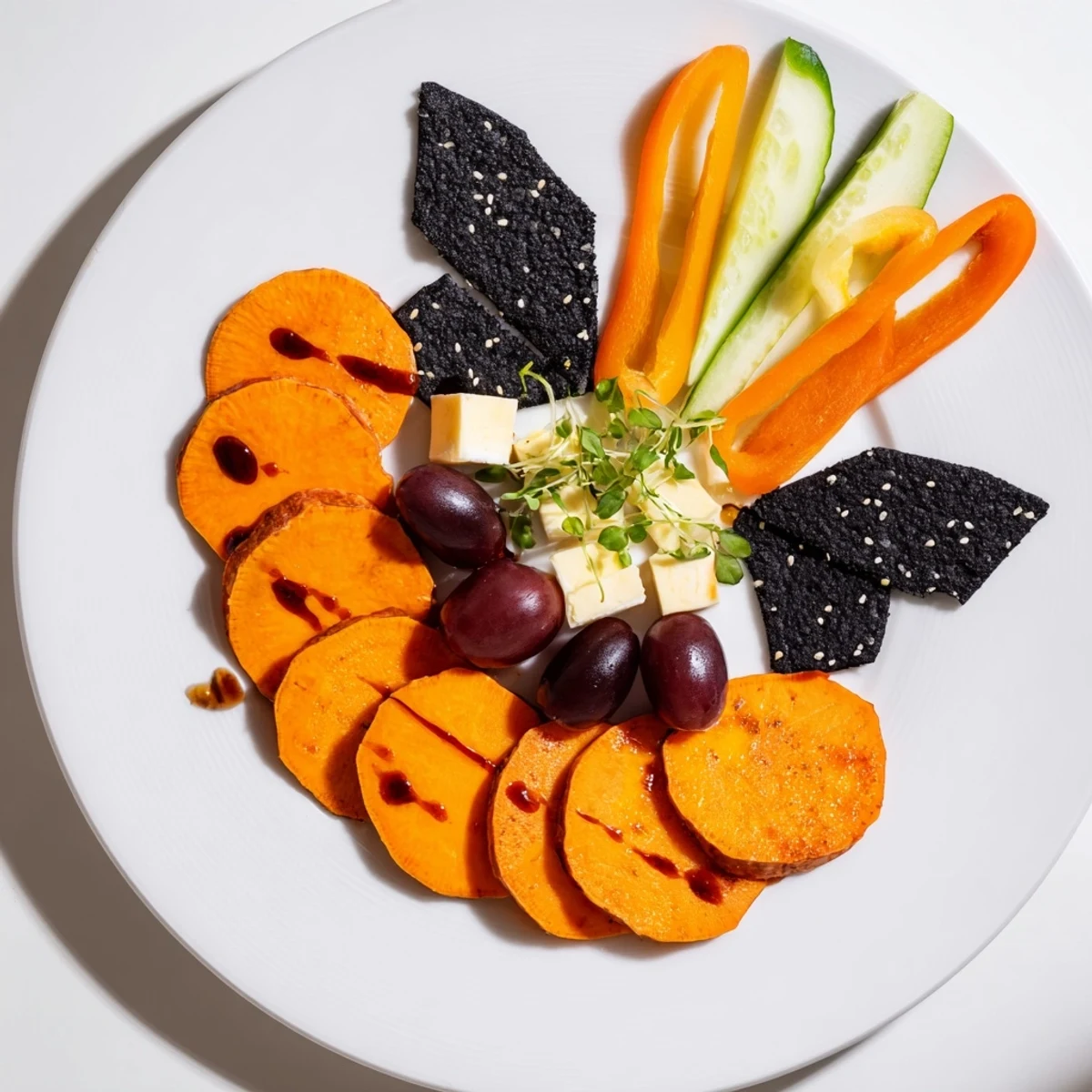Der detailreiche Monarch Butterfly Wings Vorspeisenteller, ein köstlicher vegetarischer Genuss für Ihre Gäste.