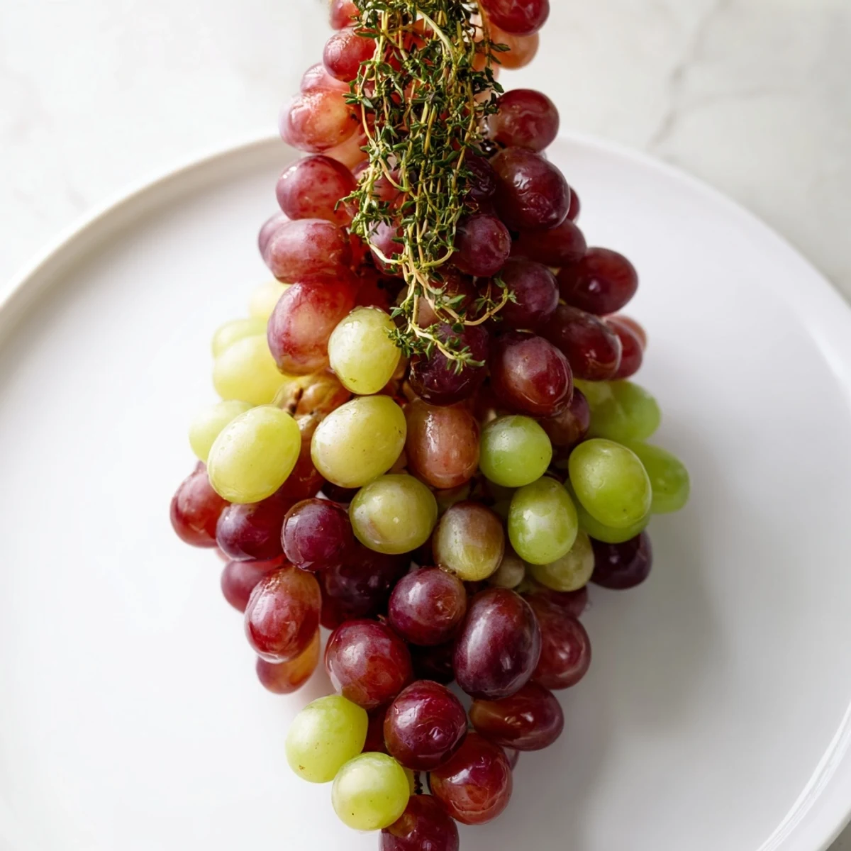 Fresh Vineyard Grape Cluster Drop appetizer, cascading grapes artfully arranged with a bread stem.