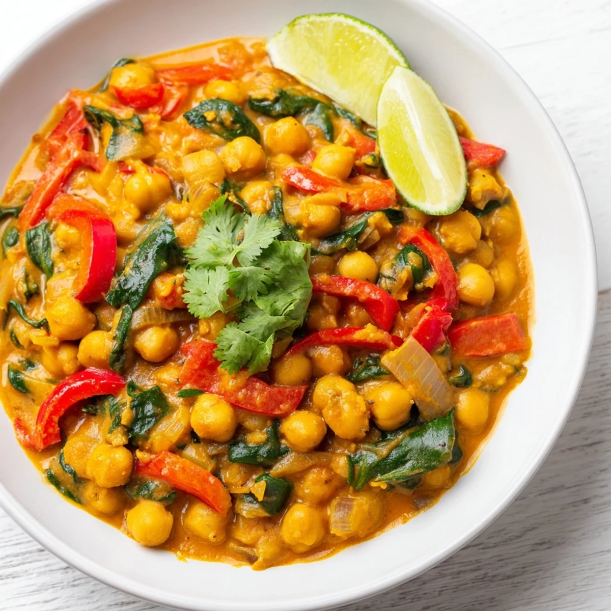 Creamy chickpea curry in a pot, a vegan delight with chickpeas and warming Indian spices.