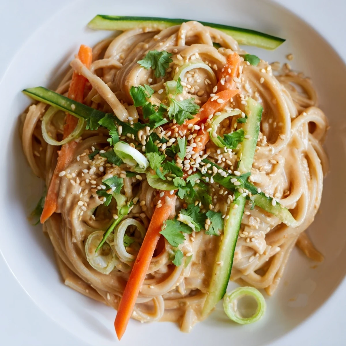 Creamy cold sesame noodles with fresh vegetables, perfect for a flavorful, chilled lunch.