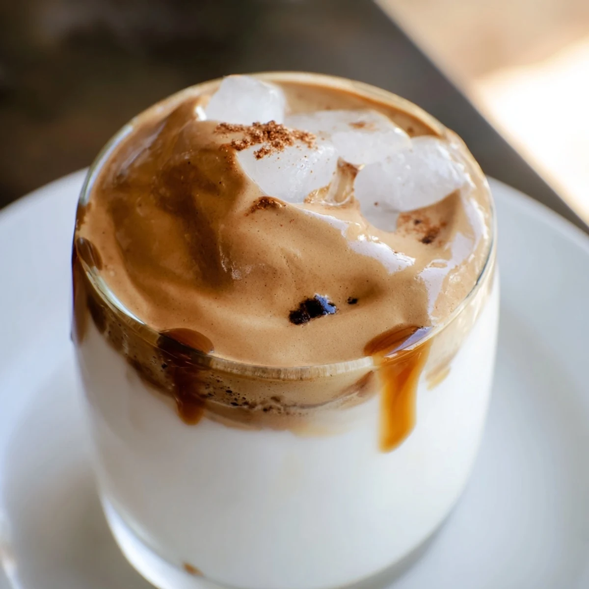Brown Sugar Dalgona Latte topped with whipped coffee, perfect for a refreshing treat.