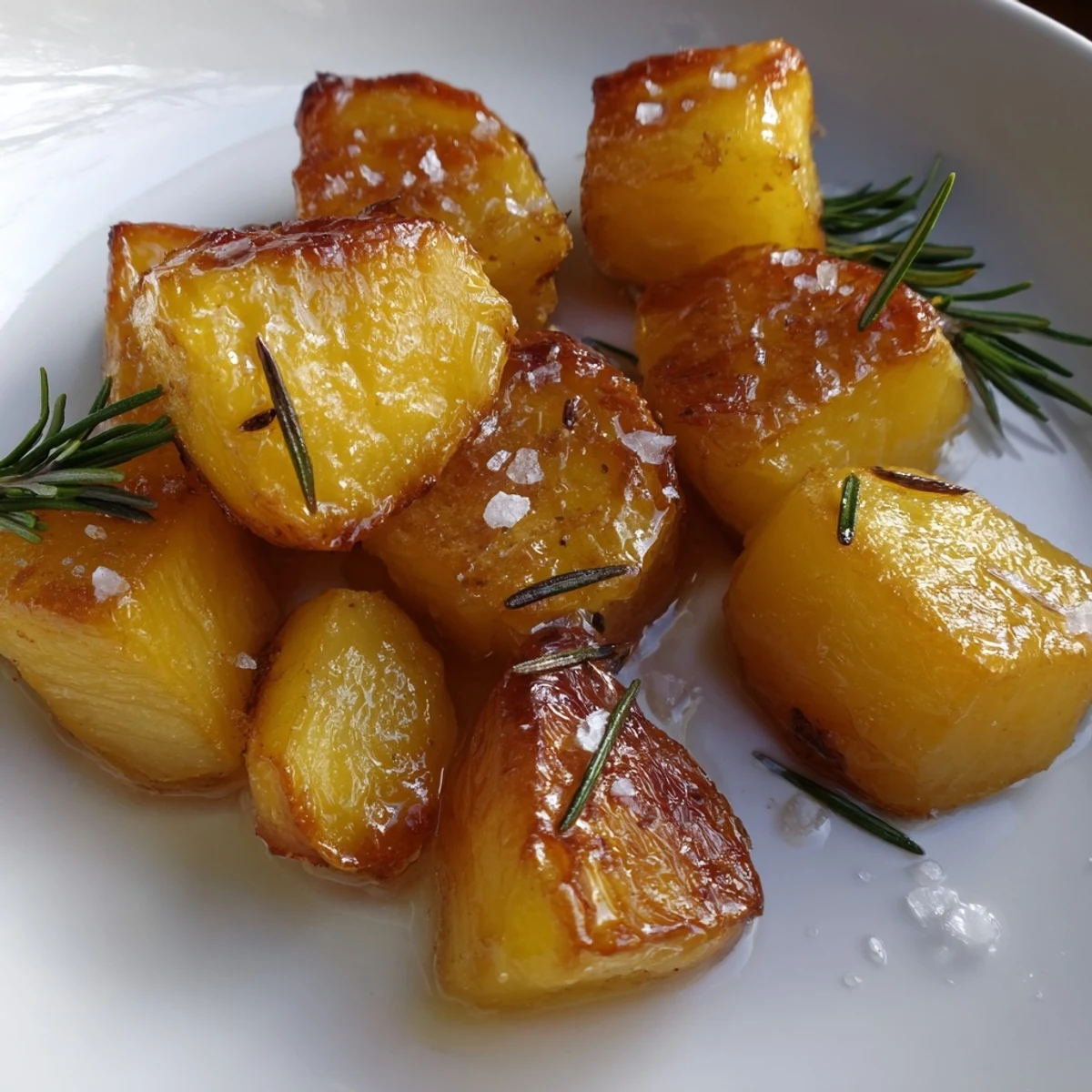 Close-up of perfectly cooked Beef Tallow Roasted Potatoes: fluffy inside, with crispy, golden edges.