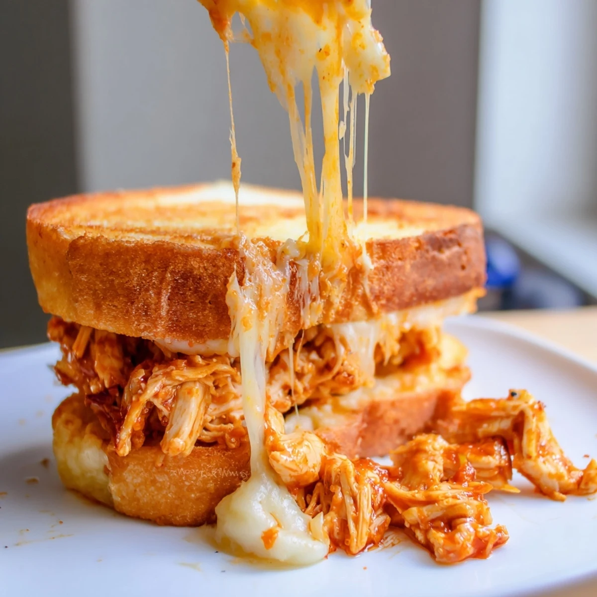 Chili Crisp Honey Chicken Grilled Cheese, perfectly golden with melted cheese and spicy-sweet chicken.