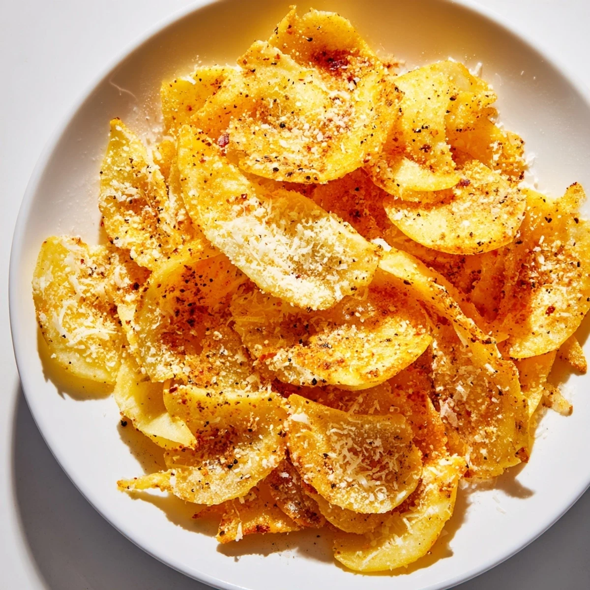 Golden-brown pasta chips, perfectly crispy, ready to be dipped and enjoyed as a snack.