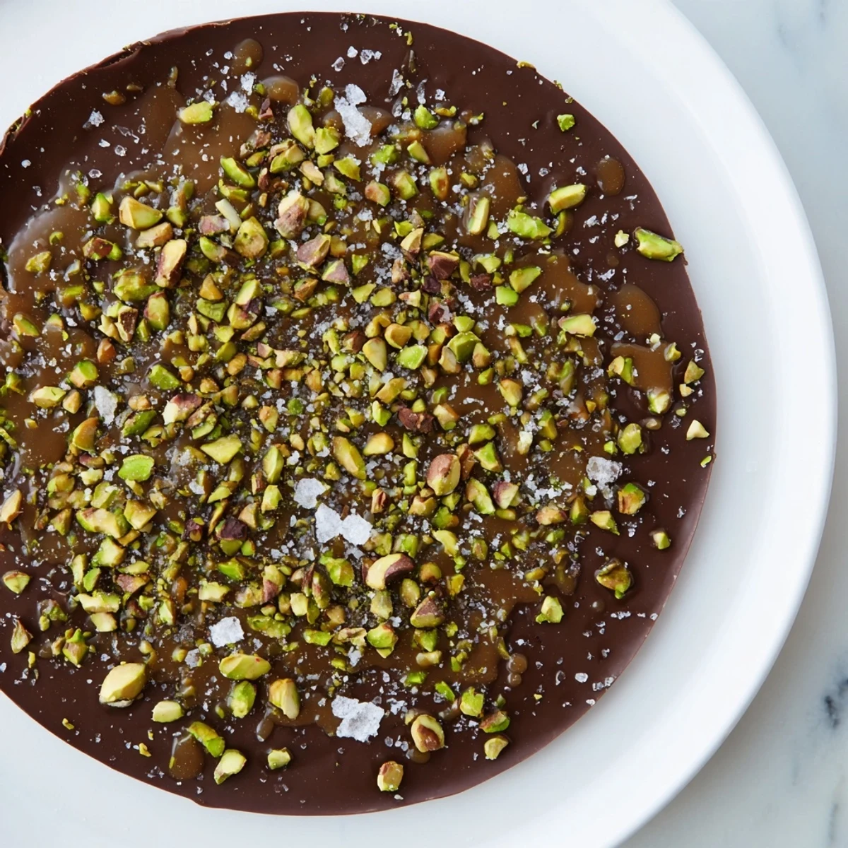 Salty, sweet Pistachio Salted Caramel Bark is ready to break into delectable individual pieces.