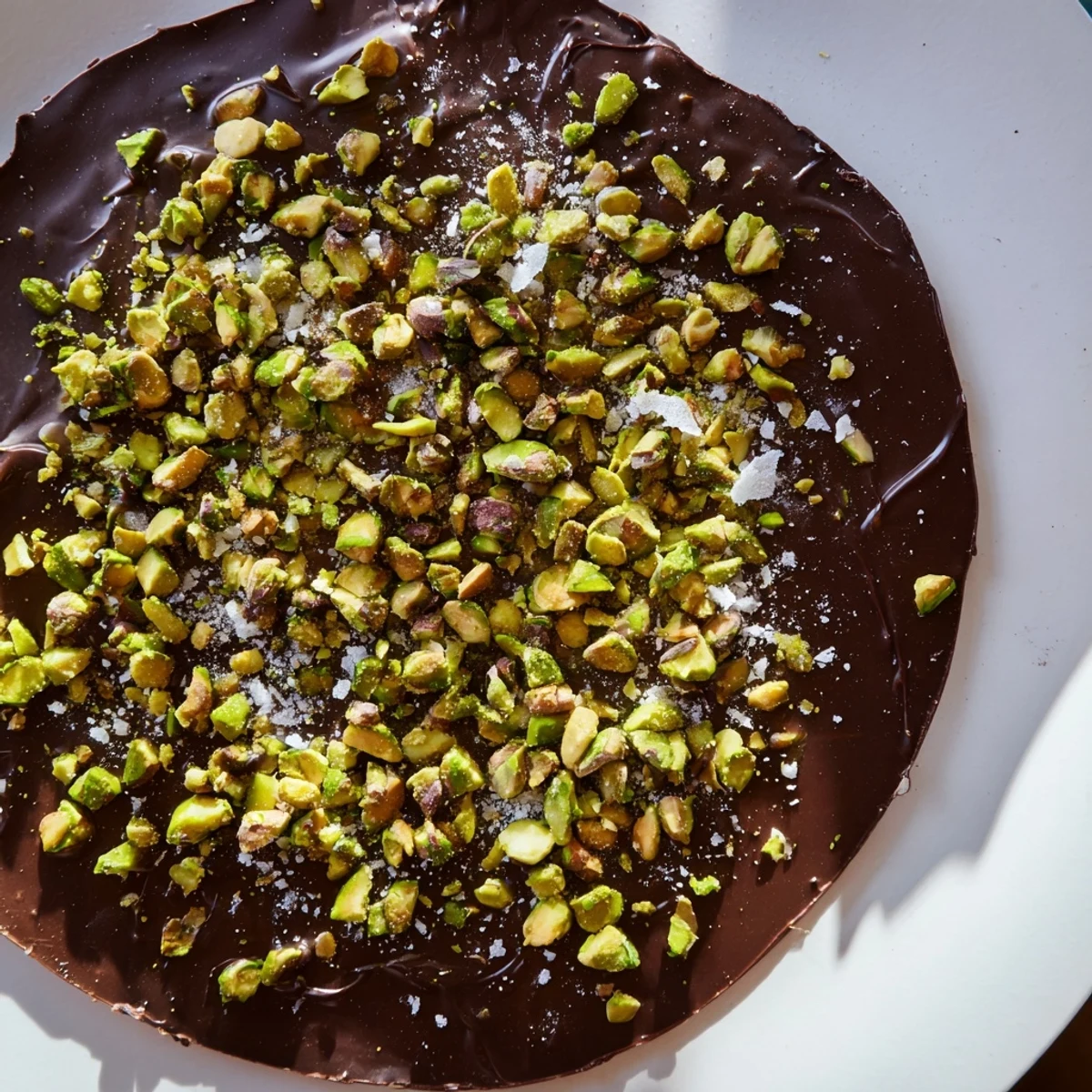 Enjoy the crunch: Perfectly arranged Pistachio Salted Caramel Bark, studded with bright green pistachios.