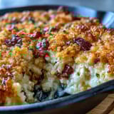 Herzhaffter Frühstückspfanne mit Kartoffeln, Schinken und knuspriger Käsekruste  