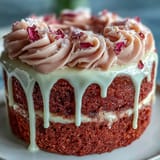 Ein zartrosa schimmernder Rosé-Samt-Kuchen, perfekt für Feierlichkeiten.