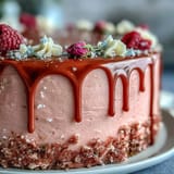 Prächtiger Rosé-Samtkuchen mit zarter Creme und edlem Goldschimmer.