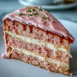 Festlicher Rosé Cake mit cremiger Glasur und elegant fließendem Goldrand dekoriert.