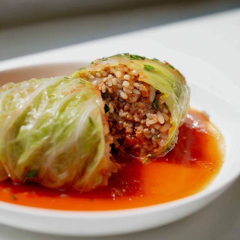 Hearty Easy Cabbage Rolls, glistening in a rich tomato sauce, ready for a comforting meal.