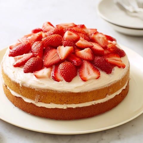 A glistening strawberry torte, layered with custard and juicy berries, ready to serve and enjoy.