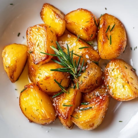 Golden-brown Beef Tallow Roasted Potatoes, crispy and savory, are ready to serve as a side.