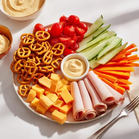 Vibrant image of a Renard Rusé Snack Assortment, perfect for sharing, with dips and cheeses.
