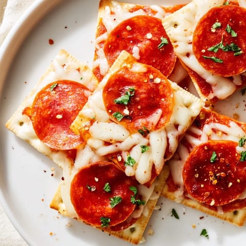 Pepperoni auf eckigen Crackern