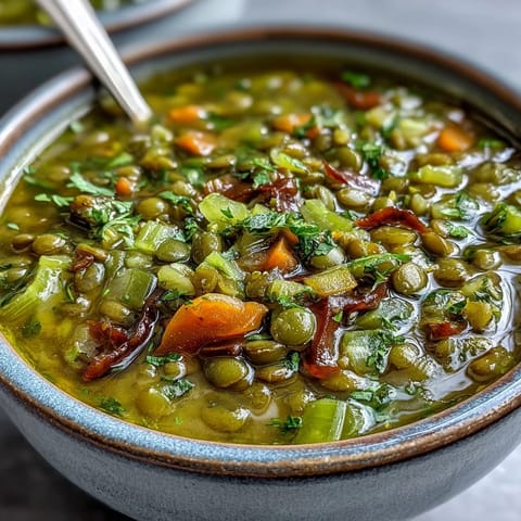 Würzige indische Mung-Bohnen-Suppe mit Karotten und Staudensellerie, dampfend heiß aus dem Topf serviert.