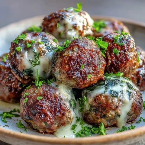 Garlic Spinach Meatballs mit Käsefüllung und italienischen Gewürzen auf Backpapier.