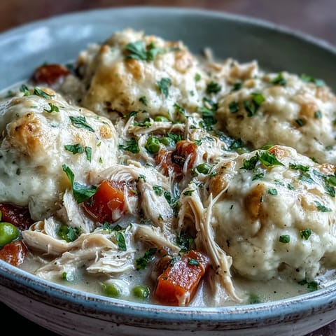 Slow Cooker Ranch Chicken & Dumplings served steaming in a rustic bowl with a golden biscuit peeking out.