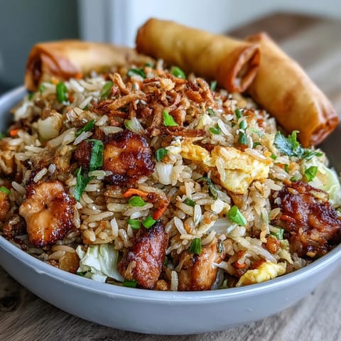 Knuspriges Huhn Reis mit Egg Roll Aromen