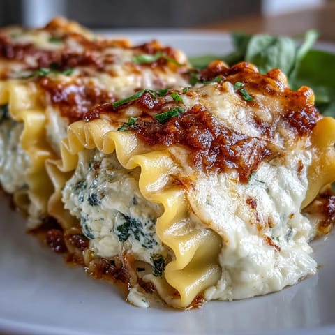 Golden-baked Garlic Butter Lasagna Roll-Ups with melted mozzarella and fresh parsley garnish.