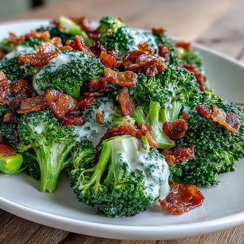 Zarte Brokkoliröschen in einer würzigen Knoblauchsoße mit knusprigem Bacon als Topping – ein einfaches, aromatisches und kostengünstiges Beilagengericht im asiatischen Stil.