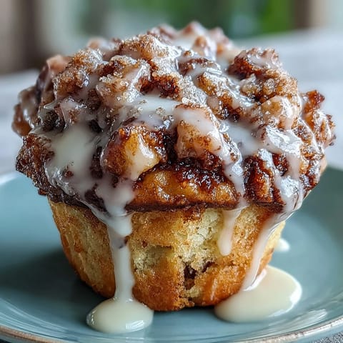 Goldbraune Apple Fritter Muffins mit Zimt und Äpfeln, mit süßer Glasur beträufelt.  