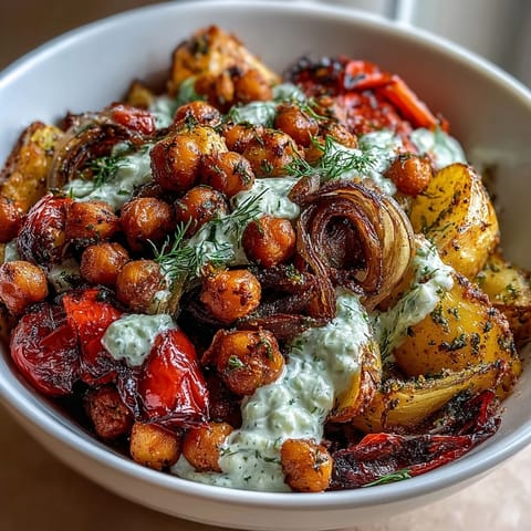 2. Herzhaftes mediterranes Gemüsegericht mit aromatischen Gewürzen und erfrischendem Joghurt-Kräutersauce.