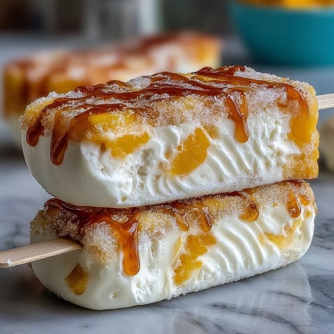 1. Creamy Greek yogurt and mango swirl freezer pops, a refreshing summer dessert with tangy and sweet layers.  