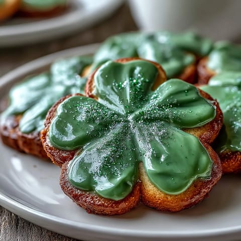 1. Festliche St. Patrick's Day Shamrock Zuckerkekse mit glänzender Royal Icing, perfekt für den Feiertag.