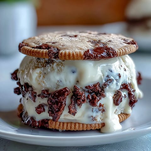 Vanille-Bohnen-Frappuccino-Eiscreme-Sandwiches mit cremiger Füllung und Kaffee-Keksen.