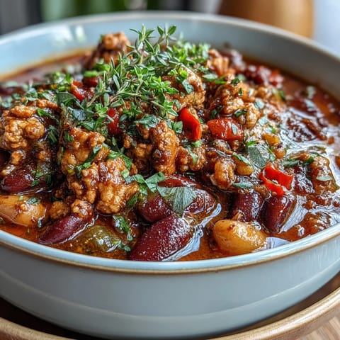 Herzhafte, gesunde Eintopf-Truthahn-Chili mit Bohnen, vollgepackt mit magerem Fleisch, Gemüse und Gewürzen.