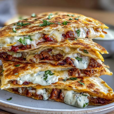 Shepherds Pie Quesadillas mit goldgelbem, knusprigem Tortilla und herzhaftem Kartoffel-Fleisch-Füllung.